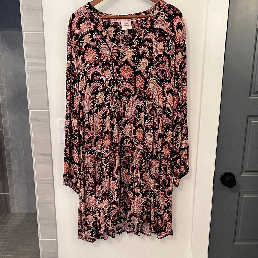 Knox Rose Pink and Black Paisley Long Sleeve Dress